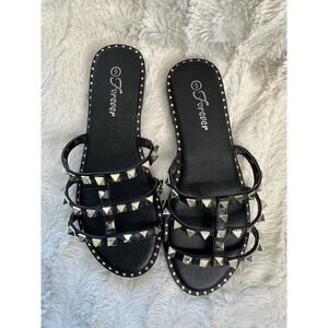 Black GOLD Studded SLIDES NEW WITHOUT BOX Size 6.0 Sandals Sz 6 sb